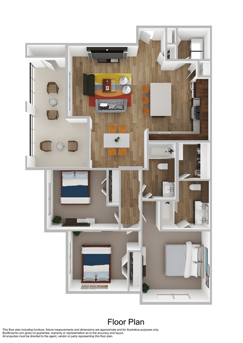 Floor plan for 3 beds, 2 baths, 1295 sqft